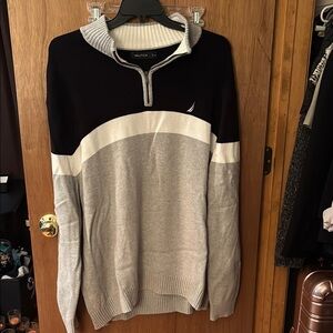 Nautica Black and Gray Zip Up Sweater with Sporty Design